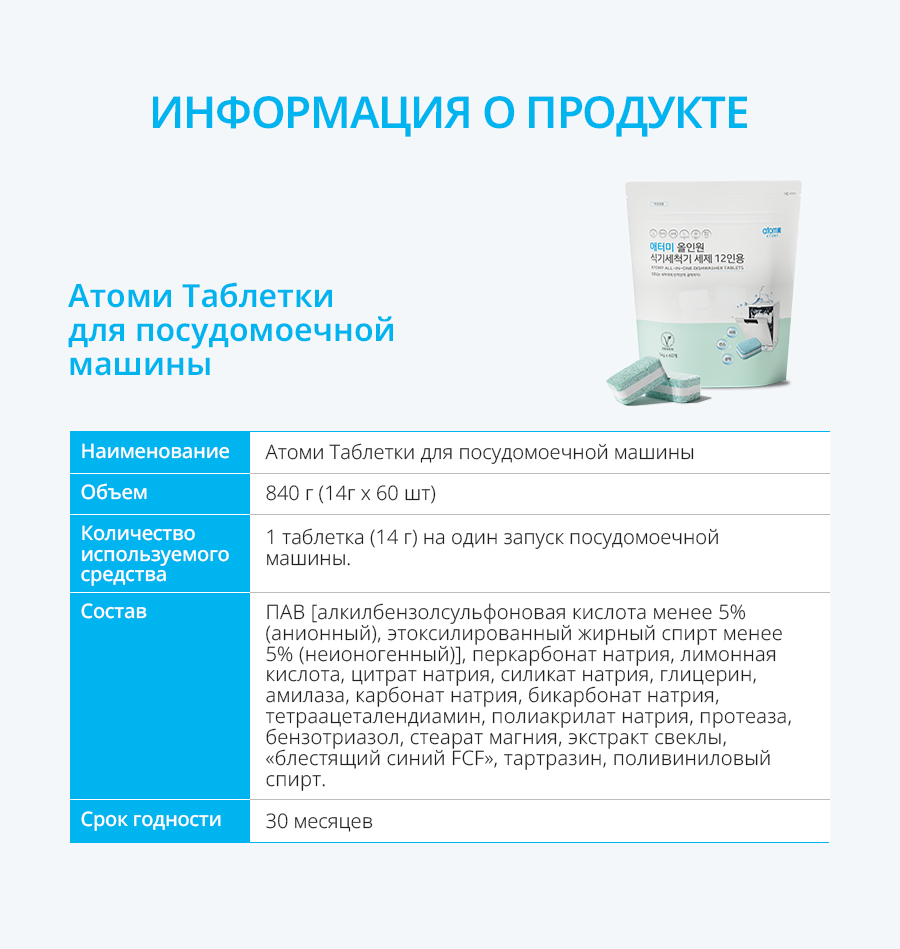 Атоми Таблетки для посудомоечной машины